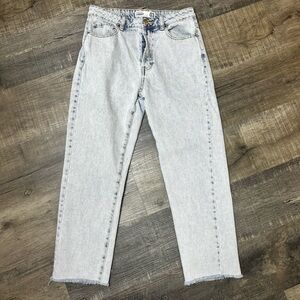 Refuge- button-fly, distressed, high-rise, raw hem jeans, GUC